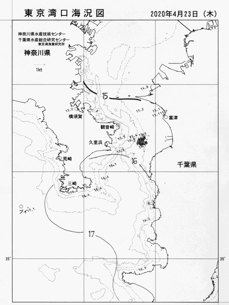 海況図, 東京湾口海況図 検索結果, (水温分布 等を図示)