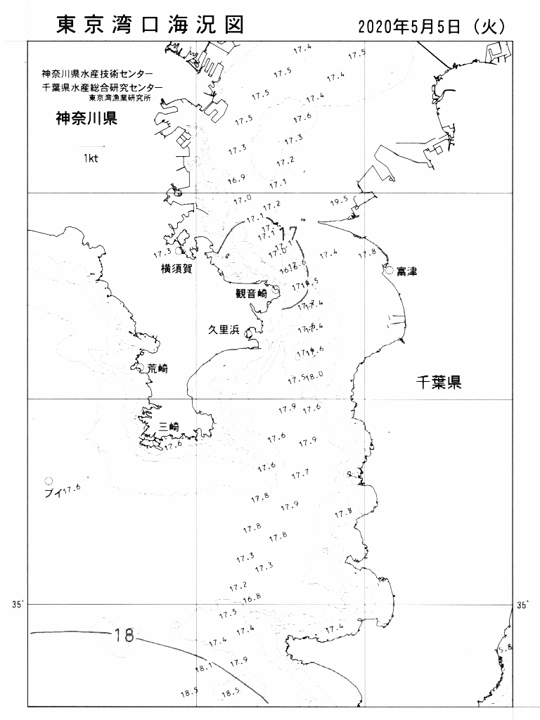海況図, 東京湾口海況図 検索結果, (水温分布 等を図示)