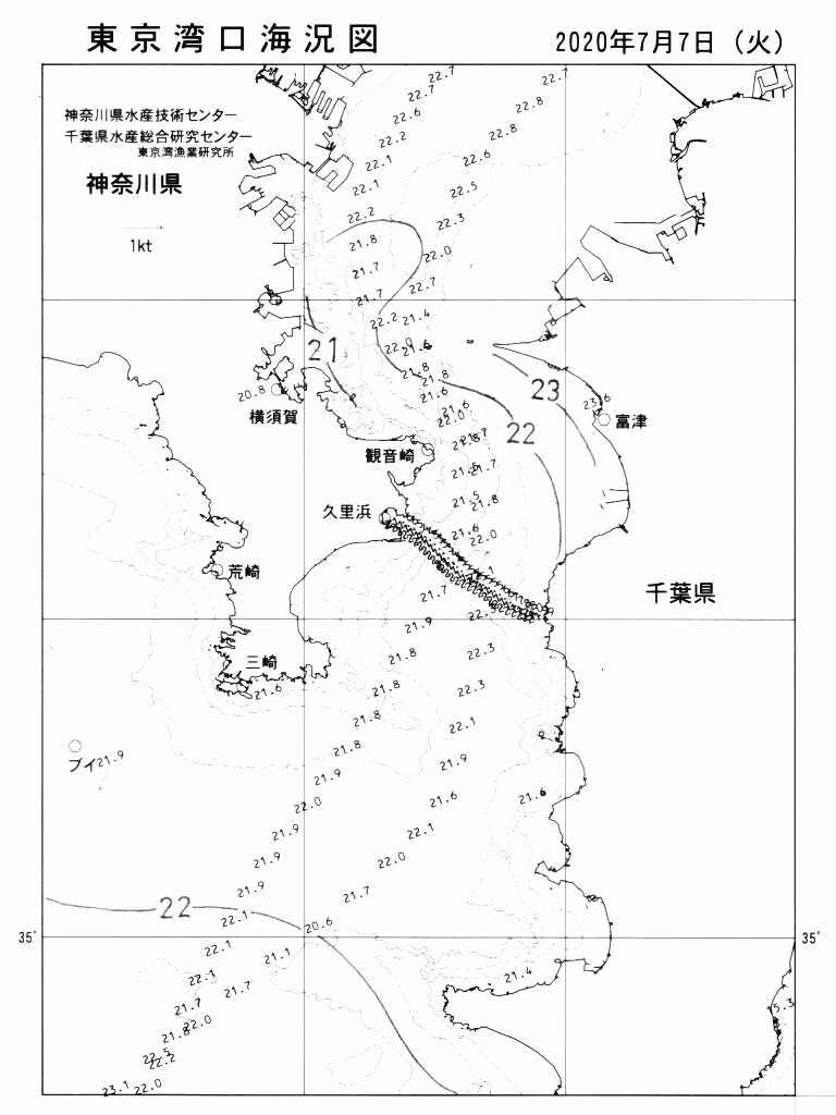 海況図, 東京湾口海況図 検索結果, (水温分布 等を図示)