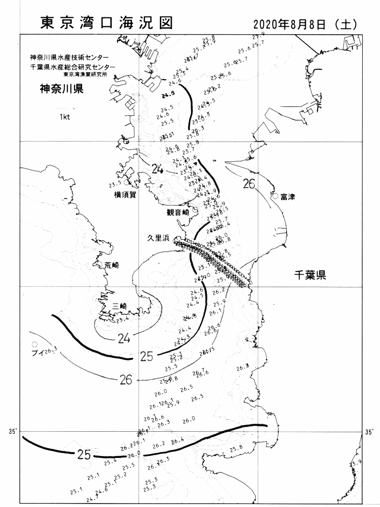 海況図, 東京湾口海況図 検索結果, (水温分布 等を図示)