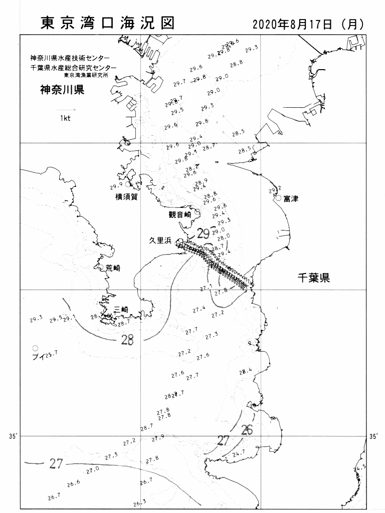 海況図, 東京湾口海況図 検索結果, (水温分布 等を図示)