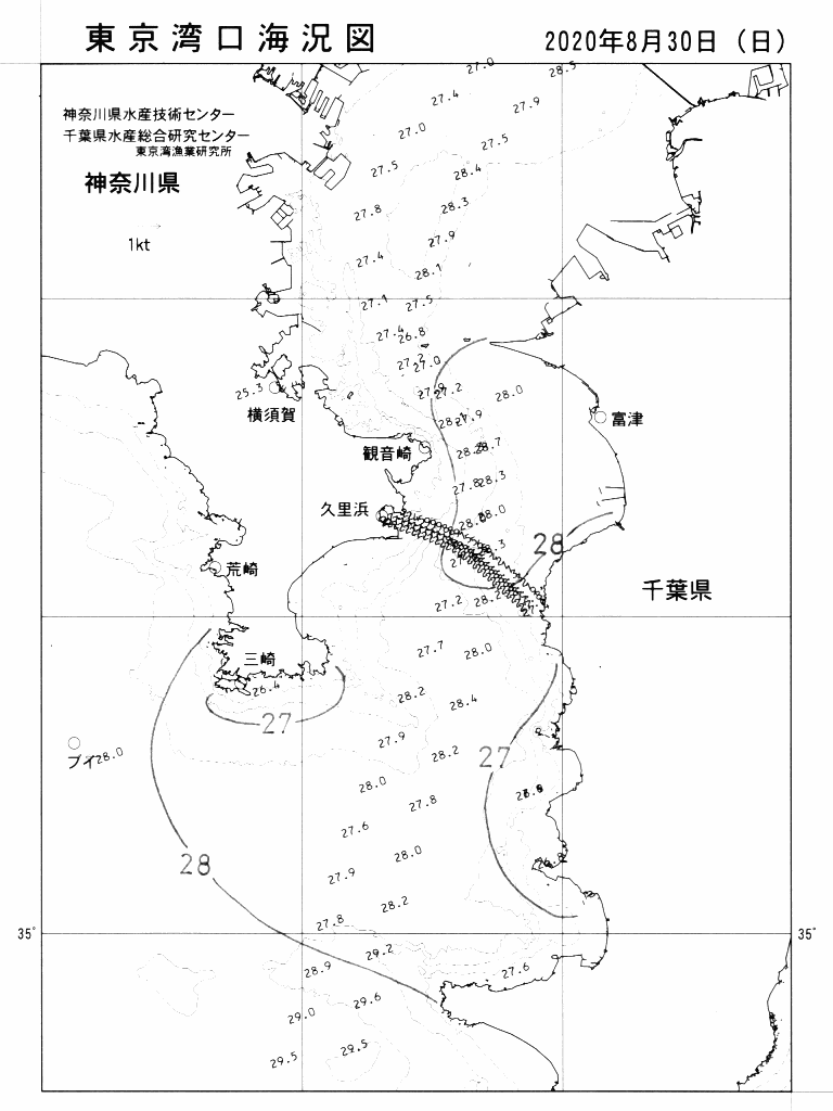 海況図, 東京湾口海況図 検索結果, (水温分布 等を図示)