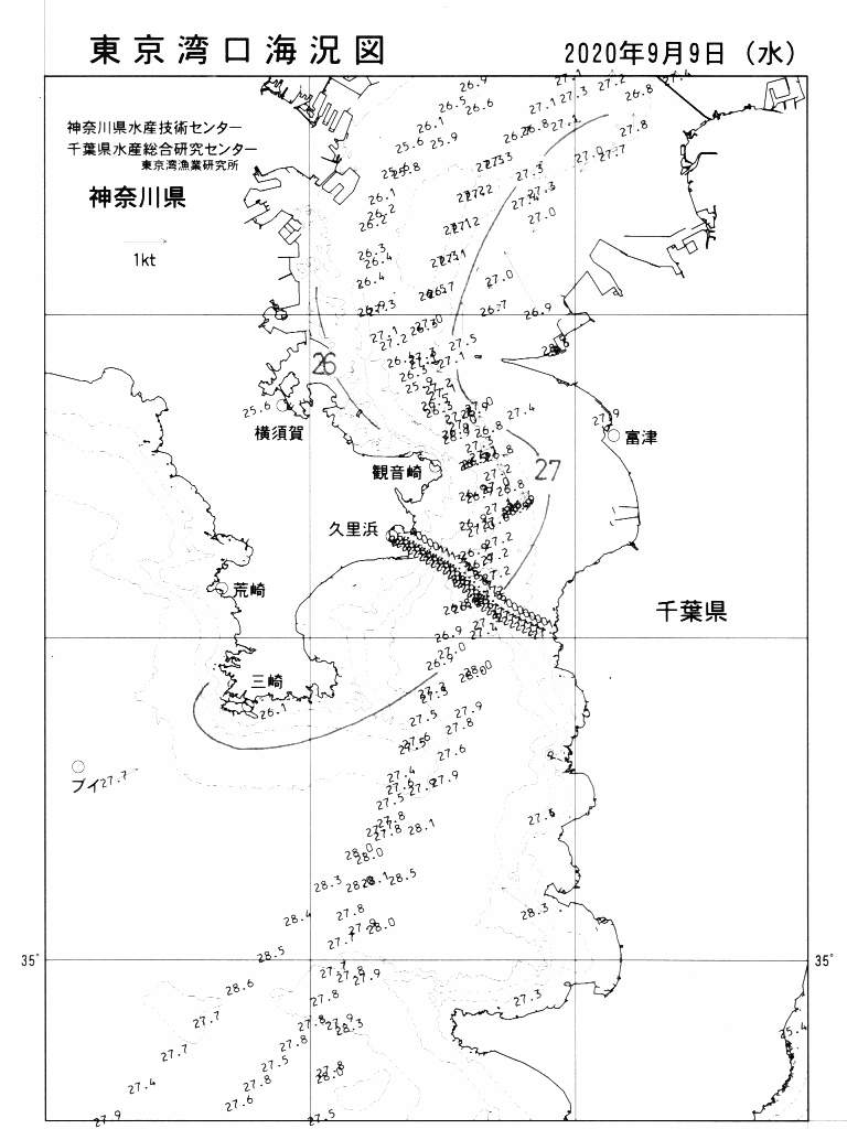 海況図, 東京湾口海況図 検索結果, (水温分布 等を図示)