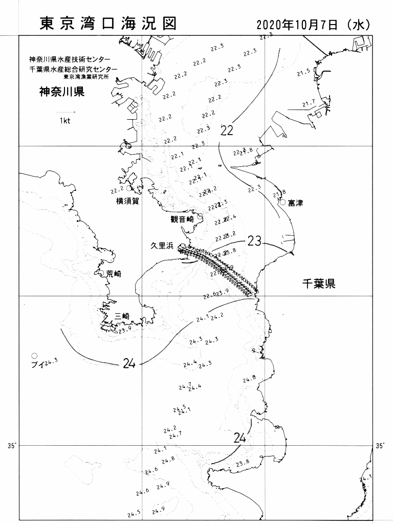 海況図, 東京湾口海況図 検索結果, (水温分布 等を図示)