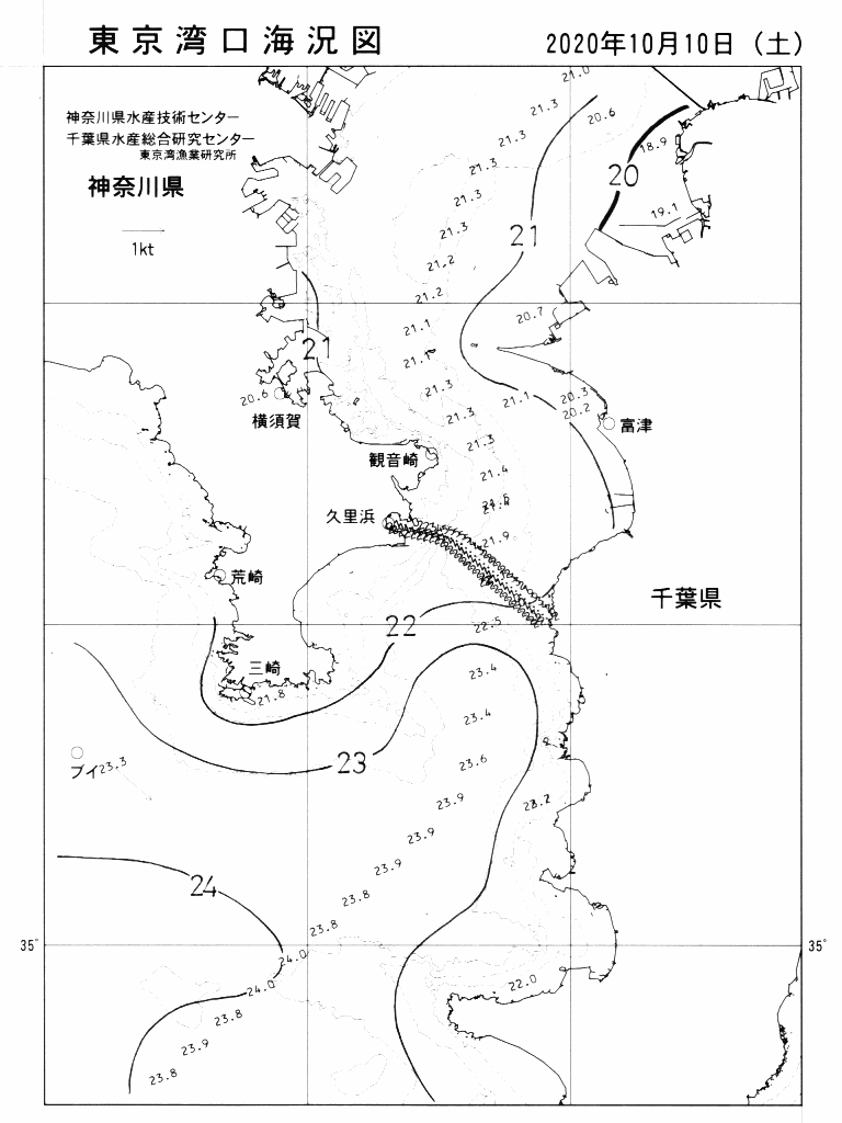 海況図, 東京湾口海況図 検索結果, (水温分布 等を図示)