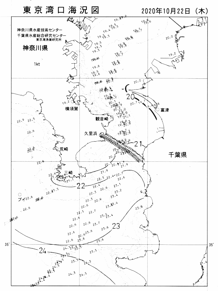 海況図, 東京湾口海況図 検索結果, (水温分布 等を図示)