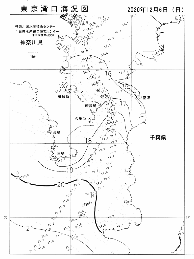 海況図, 東京湾口海況図 検索結果, (水温分布 等を図示)