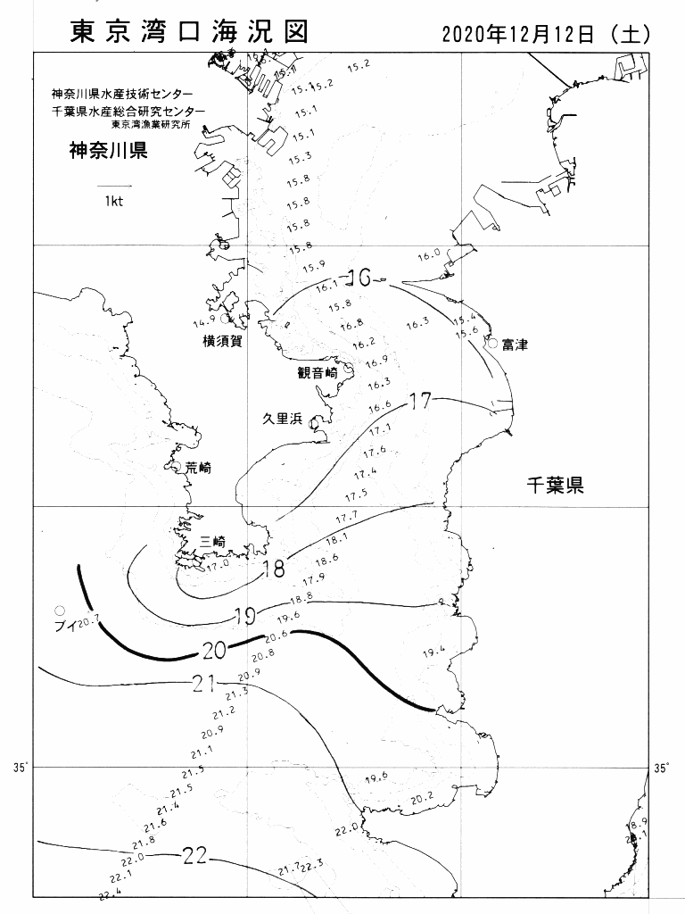 海況図, 東京湾口海況図 検索結果, (水温分布 等を図示)
