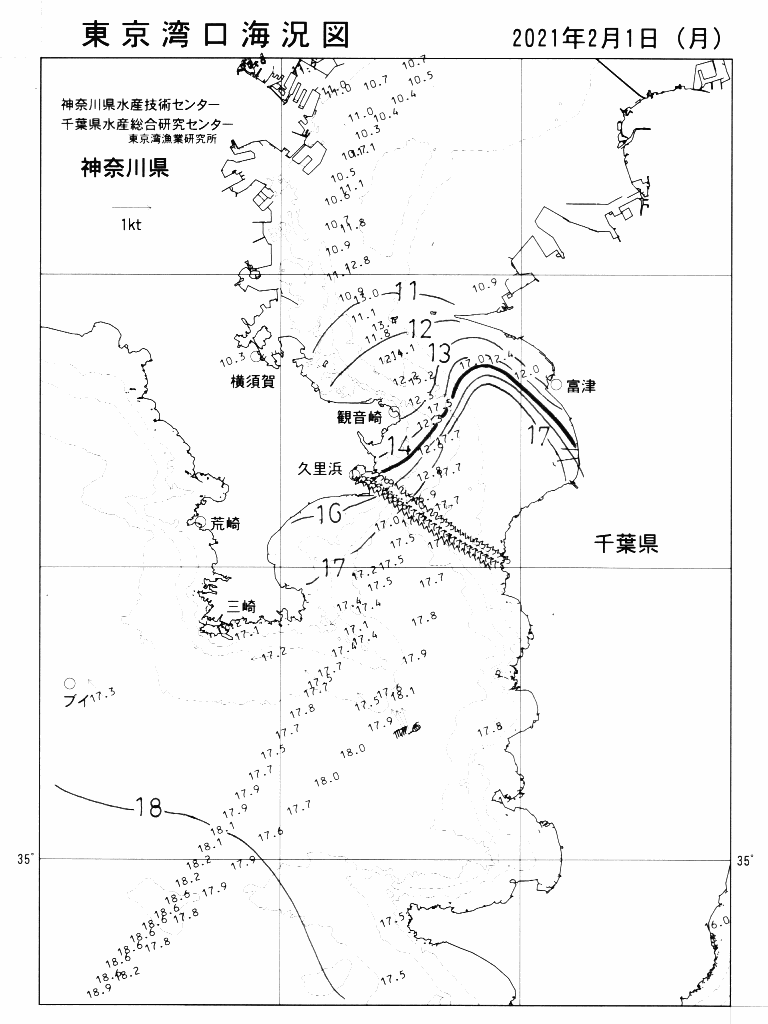 海況図, 東京湾口海況図 検索結果, (水温分布 等を図示)