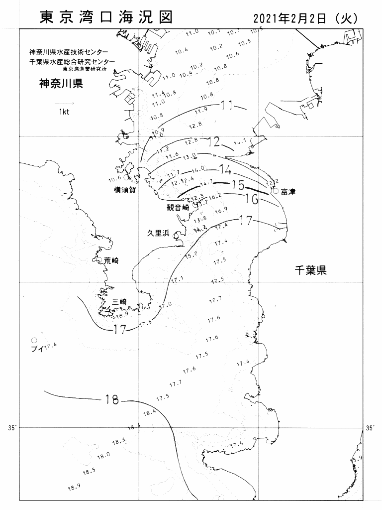 海況図, 東京湾口海況図 検索結果, (水温分布 等を図示)