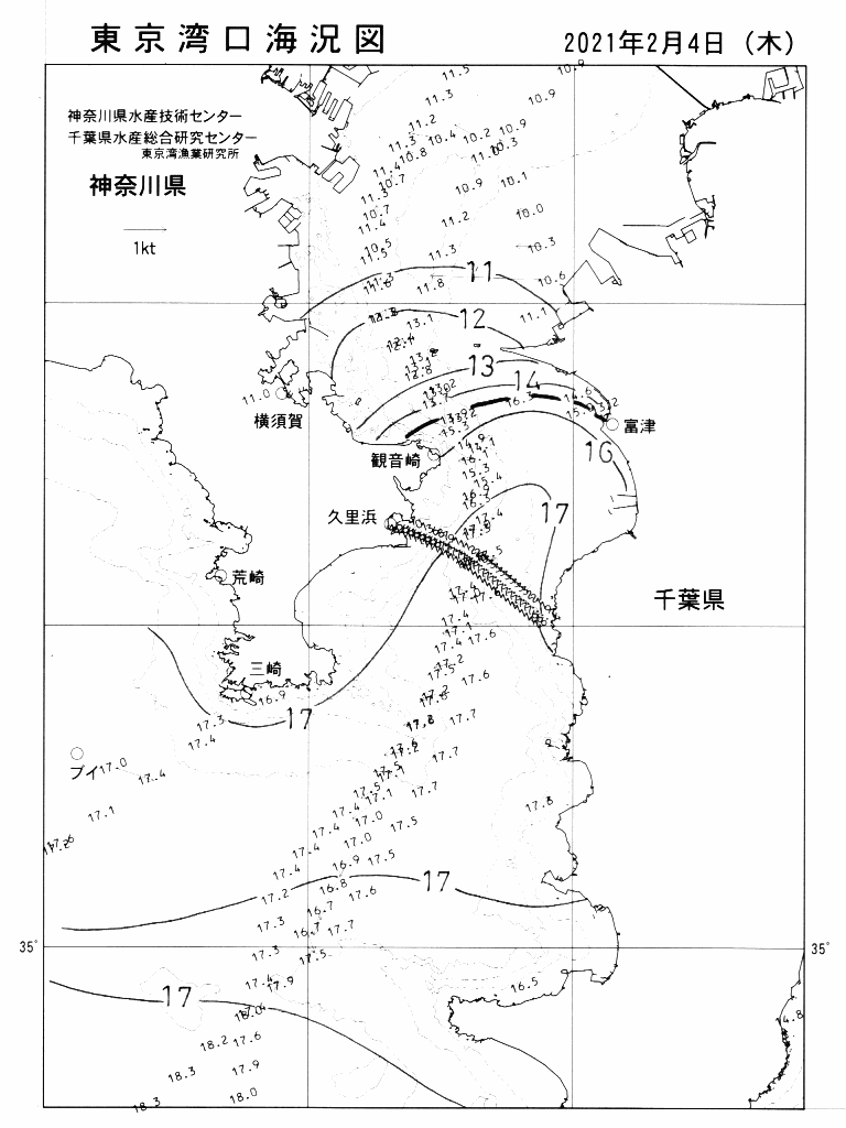 海況図, 東京湾口海況図 検索結果, (水温分布 等を図示)