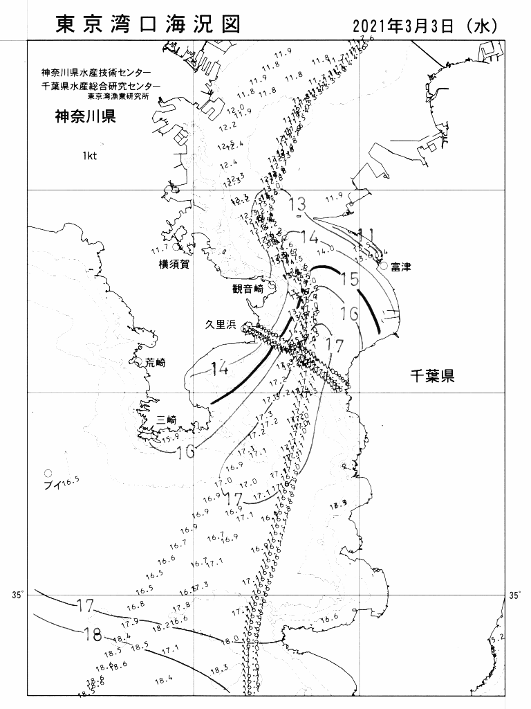 海況図, 東京湾口海況図 検索結果, (水温分布 等を図示)