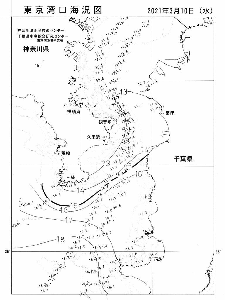 海況図, 東京湾口海況図 検索結果, (水温分布 等を図示)
