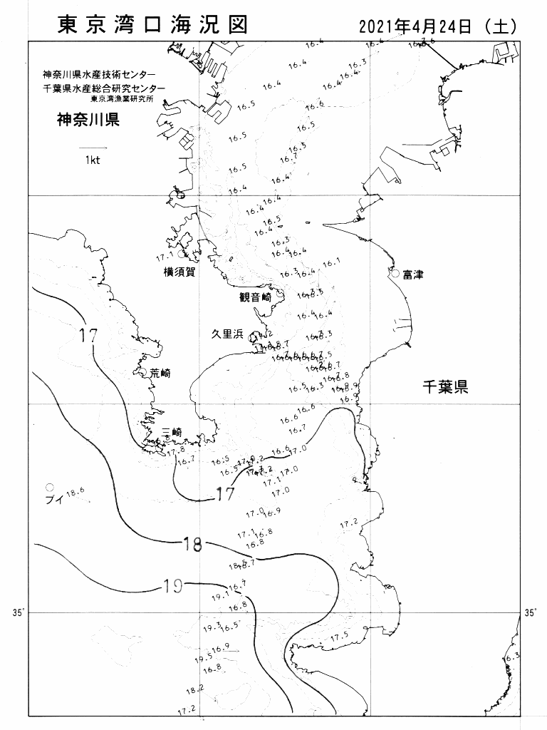 海況図, 東京湾口海況図 検索結果, (水温分布 等を図示)