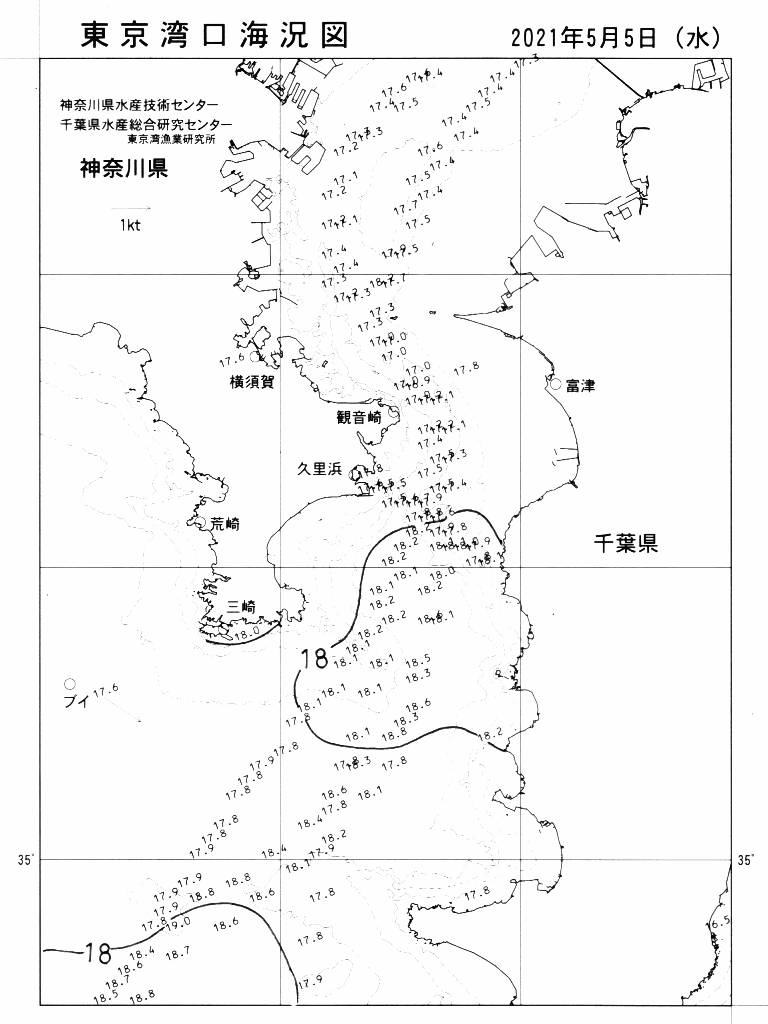 海況図, 東京湾口海況図 検索結果, (水温分布 等を図示)
