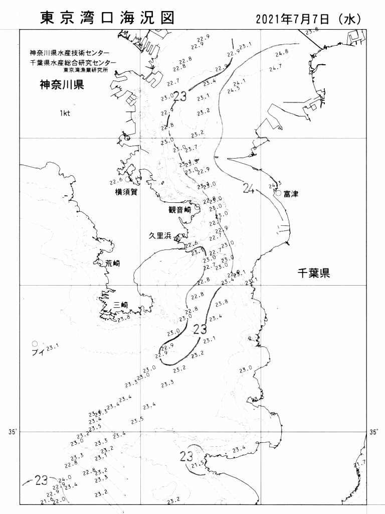 海況図, 東京湾口海況図 検索結果, (水温分布 等を図示)
