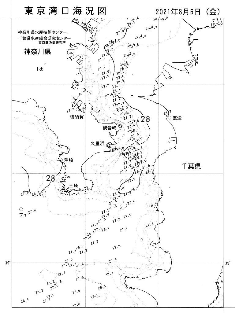 海況図, 東京湾口海況図 検索結果, (水温分布 等を図示)
