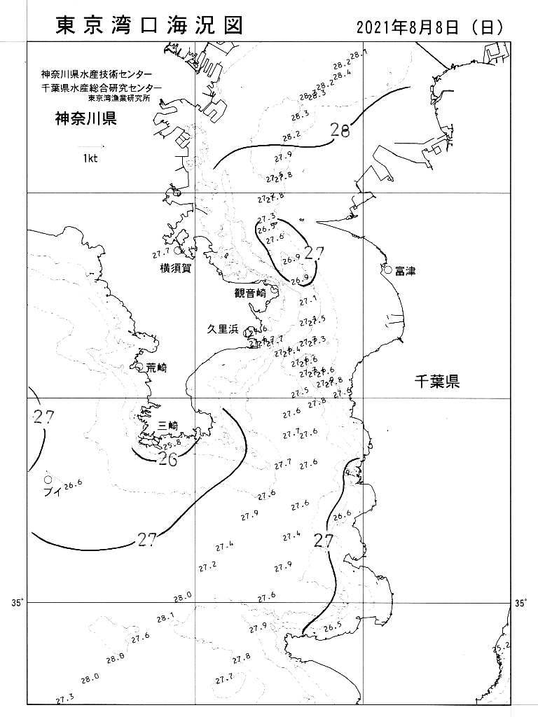 海況図, 東京湾口海況図 検索結果, (水温分布 等を図示)