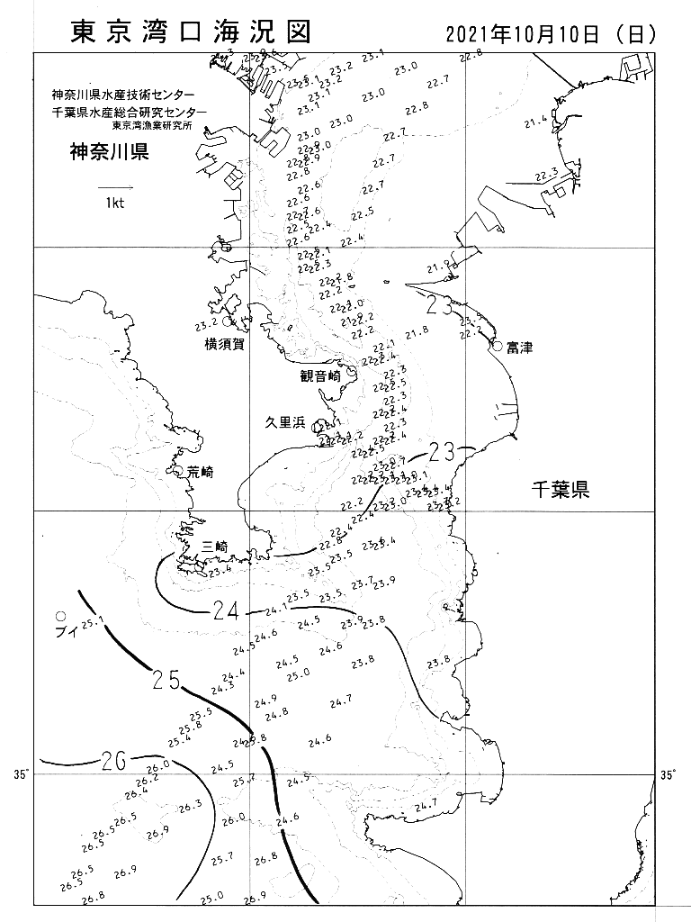海況図, 東京湾口海況図 検索結果, (水温分布 等を図示)