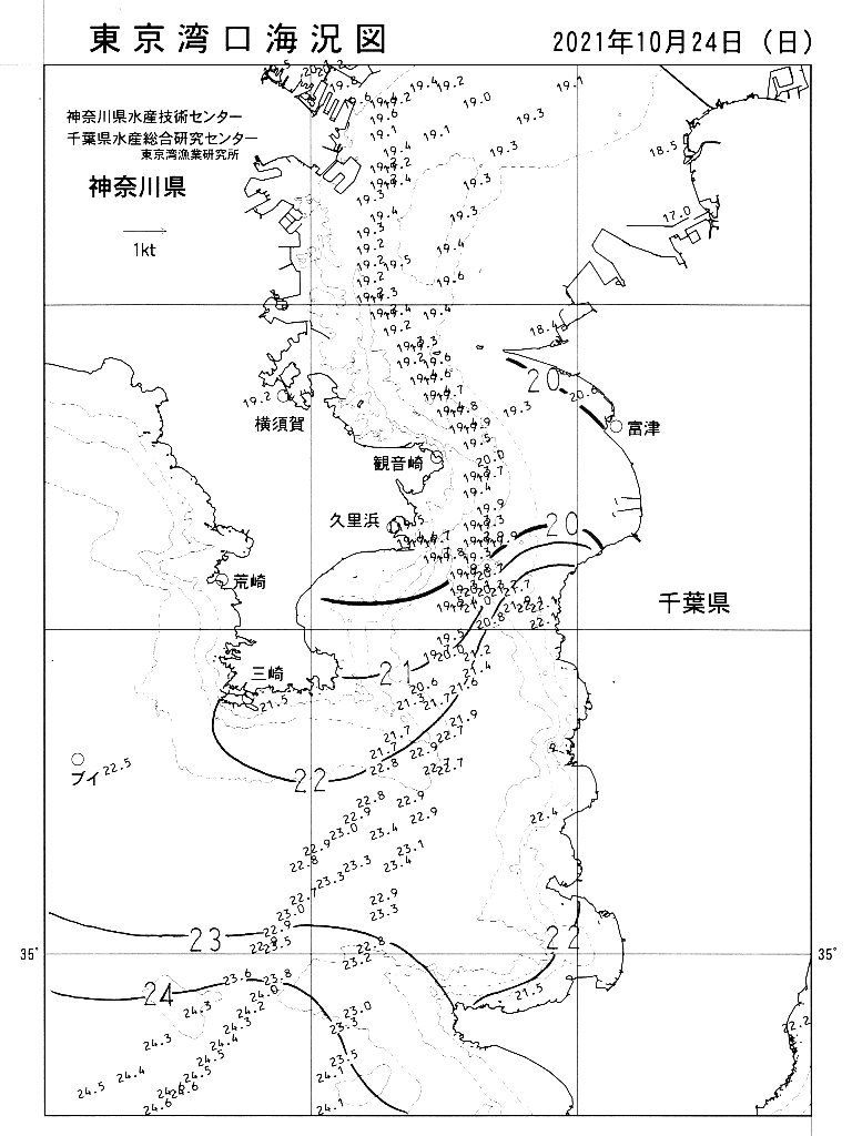 海況図, 東京湾口海況図 検索結果, (水温分布 等を図示)