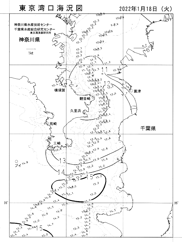 海況図, 東京湾口海況図 検索結果, (水温分布 等を図示)