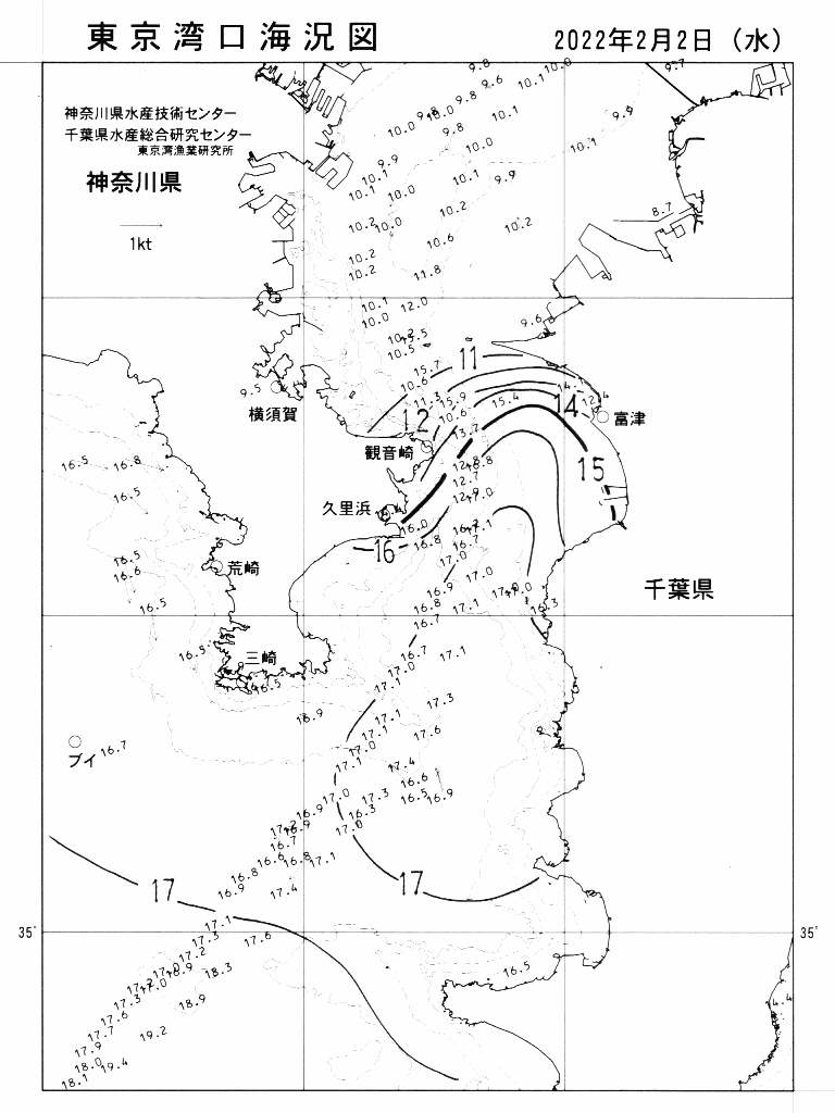 海況図, 東京湾口海況図 検索結果, (水温分布 等を図示)