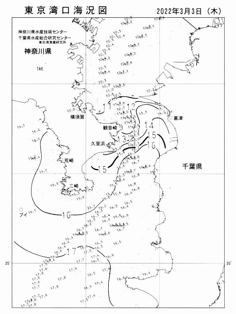 海況図, 東京湾口海況図 検索結果, (水温分布 等を図示)