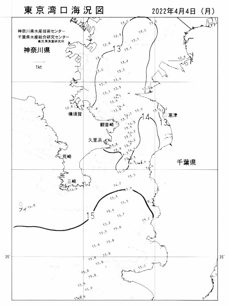 海況図, 東京湾口海況図 検索結果, (水温分布 等を図示)