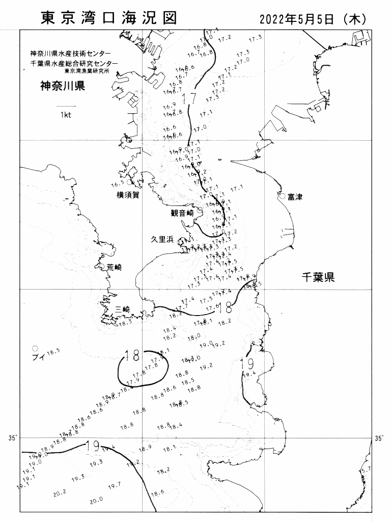 海況図, 東京湾口海況図 検索結果, (水温分布 等を図示)