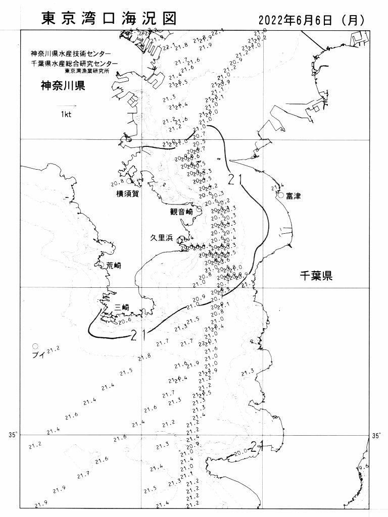 海況図, 東京湾口海況図 検索結果, (水温分布 等を図示)