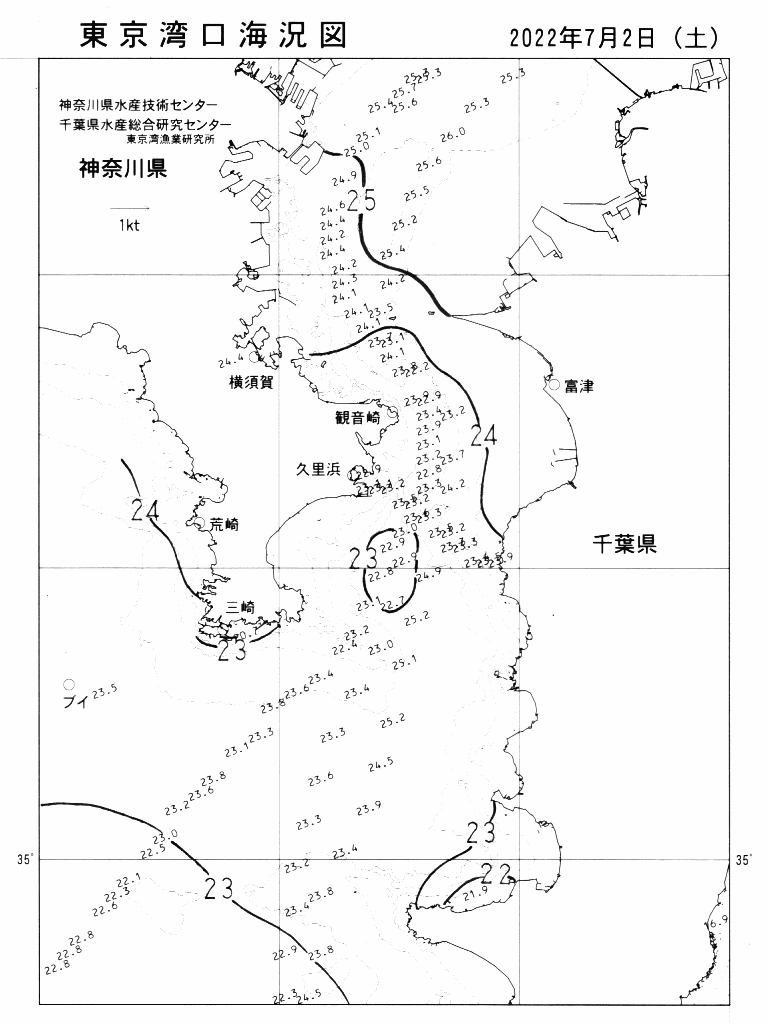 海況図, 東京湾口海況図 検索結果, (水温分布 等を図示)