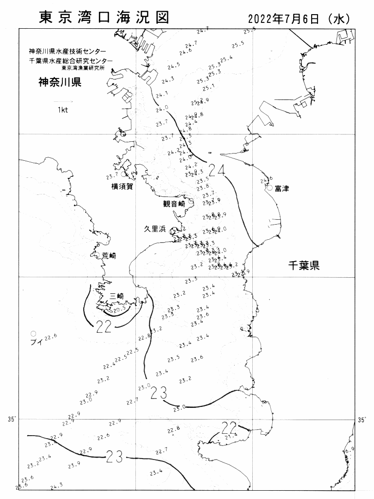 海況図, 東京湾口海況図 検索結果, (水温分布 等を図示)