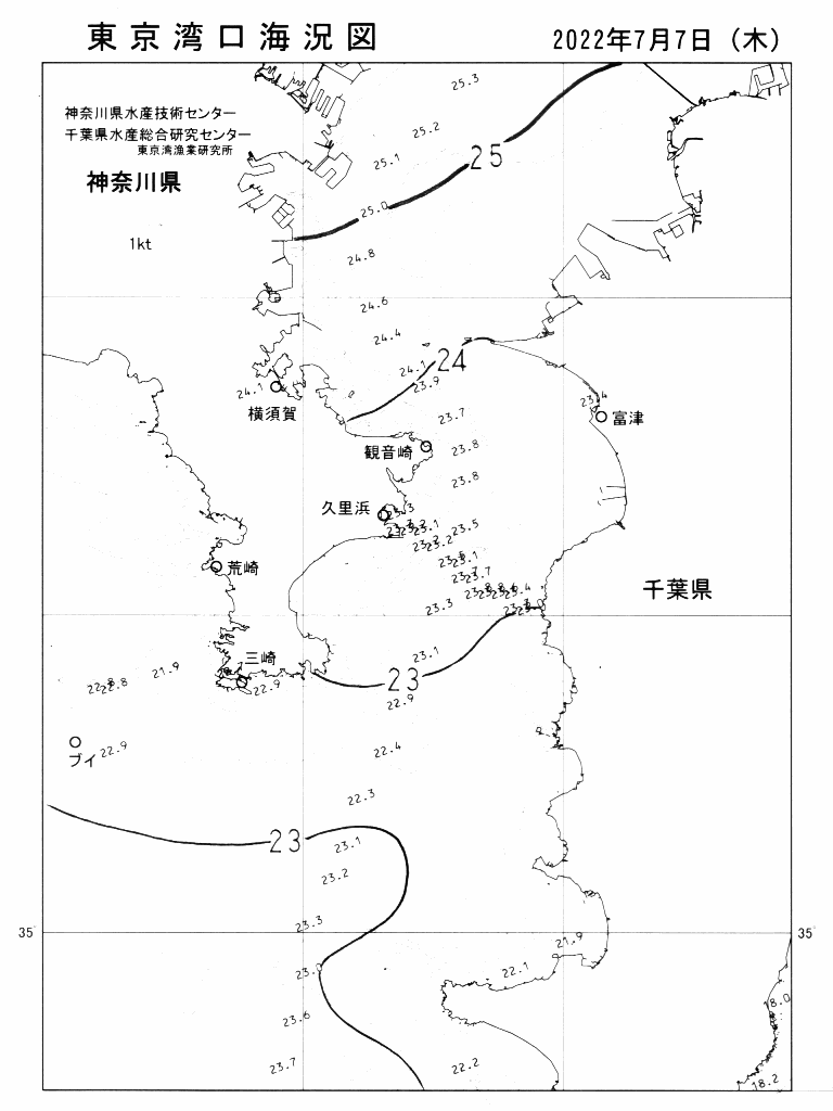 海況図, 東京湾口海況図 検索結果, (水温分布 等を図示)