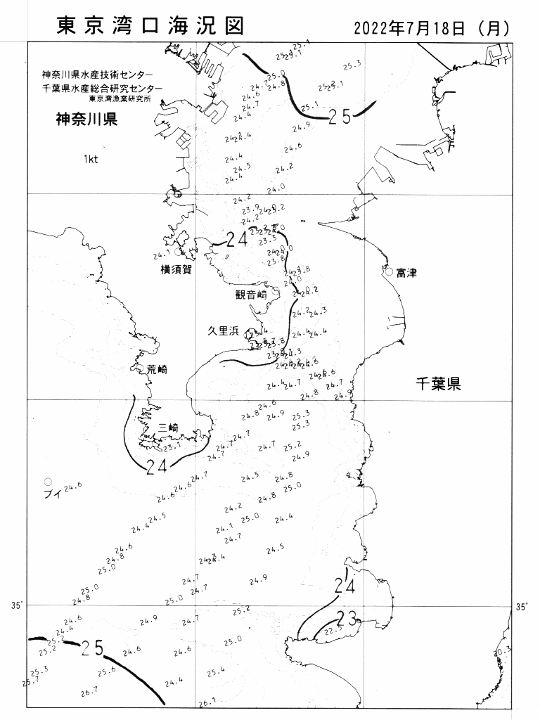 海況図, 東京湾口海況図 検索結果, (水温分布 等を図示)