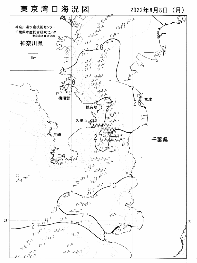海況図, 東京湾口海況図 検索結果, (水温分布 等を図示)