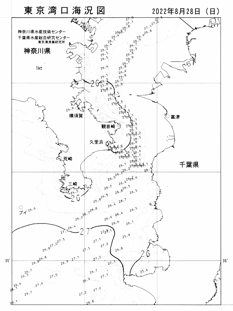 海況図, 東京湾口海況図 検索結果, (水温分布 等を図示)