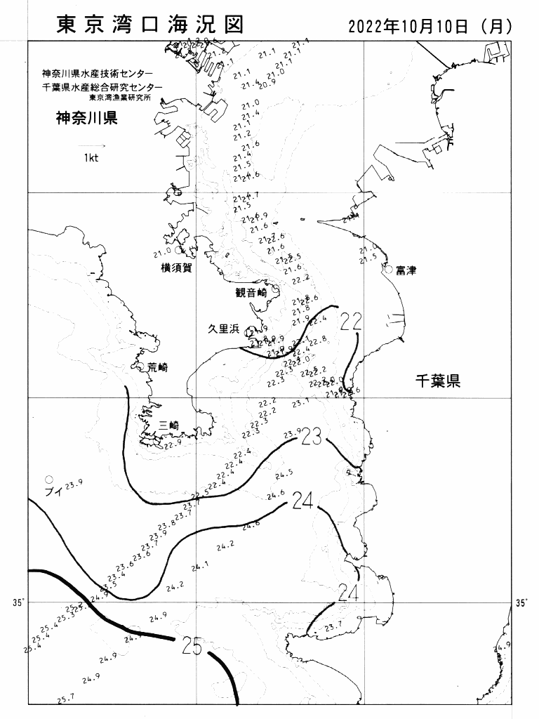 海況図, 東京湾口海況図 検索結果, (水温分布 等を図示)