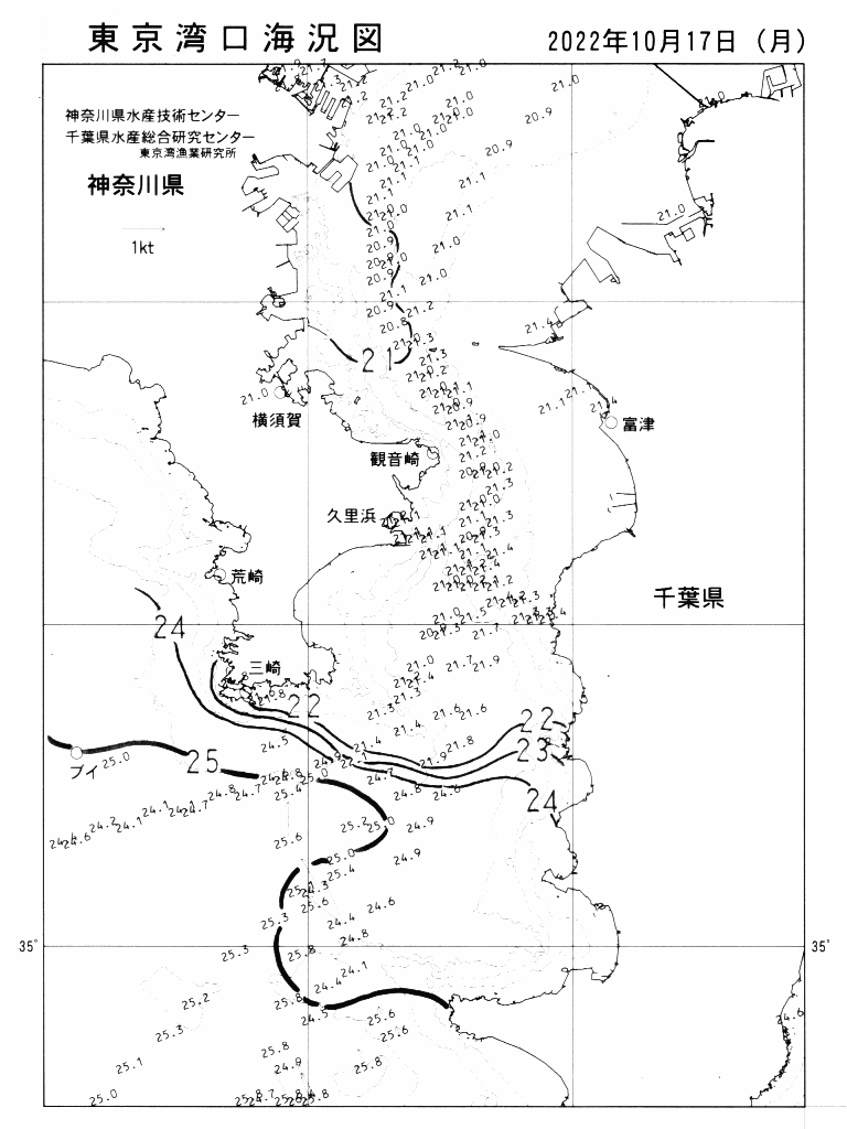海況図, 東京湾口海況図 検索結果, (水温分布 等を図示)