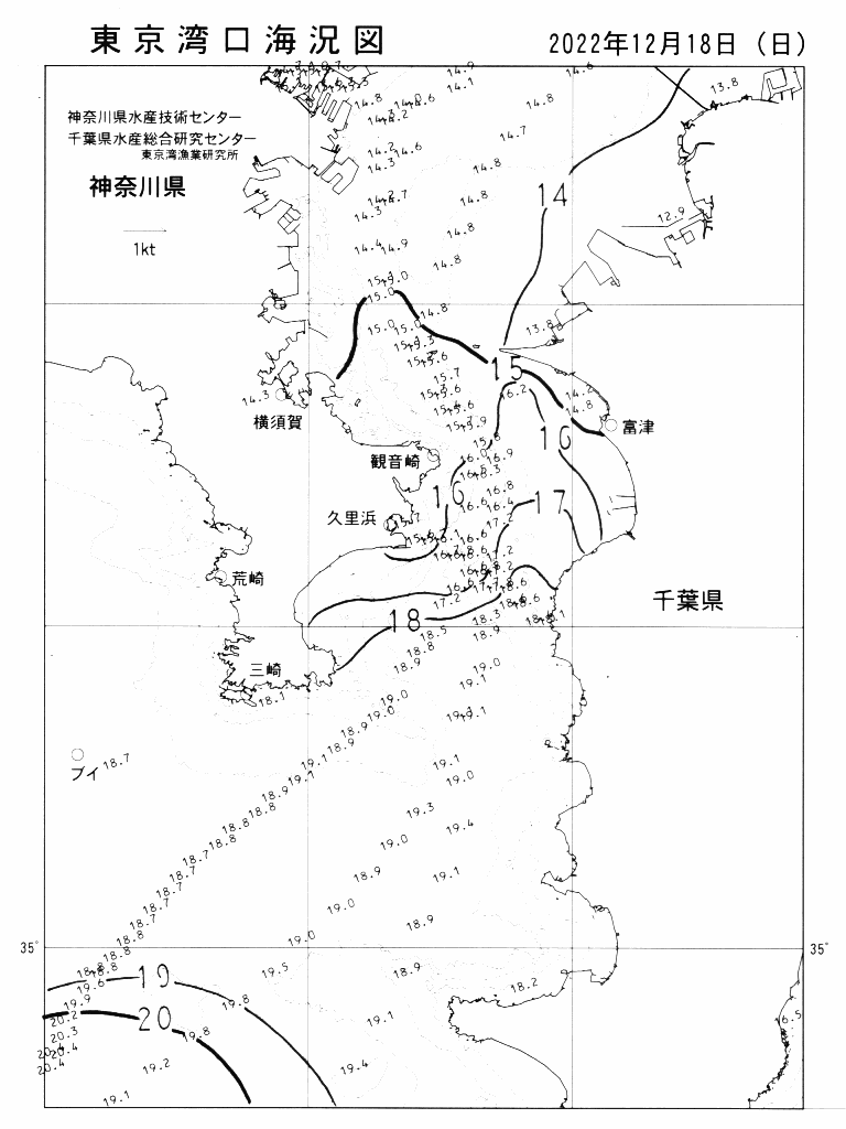 海況図, 東京湾口海況図 検索結果, (水温分布 等を図示)