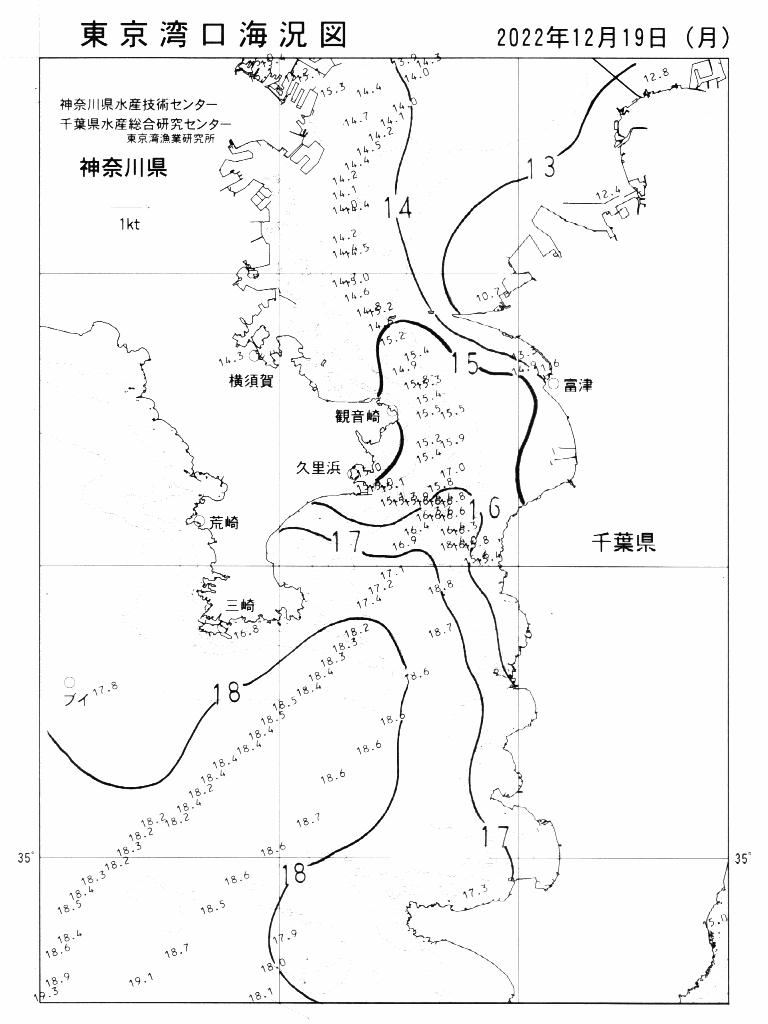海況図, 東京湾口海況図 検索結果, (水温分布 等を図示)