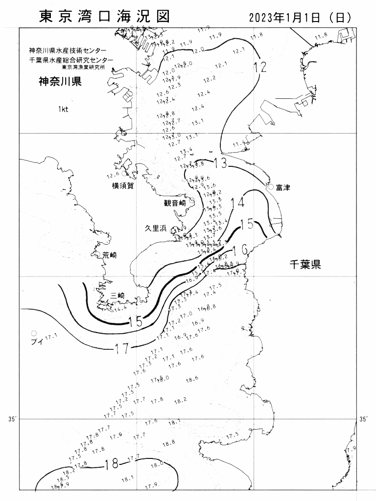 海況図, 東京湾口海況図 検索結果, (水温分布 等を図示)