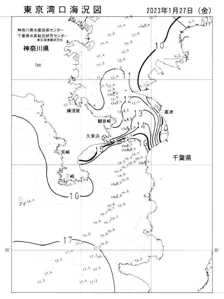海況図, 東京湾口海況図 検索結果, (水温分布 等を図示)