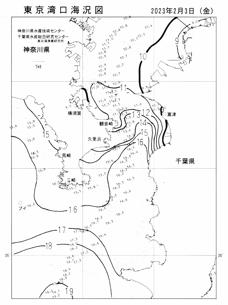 海況図, 東京湾口海況図 検索結果, (水温分布 等を図示)