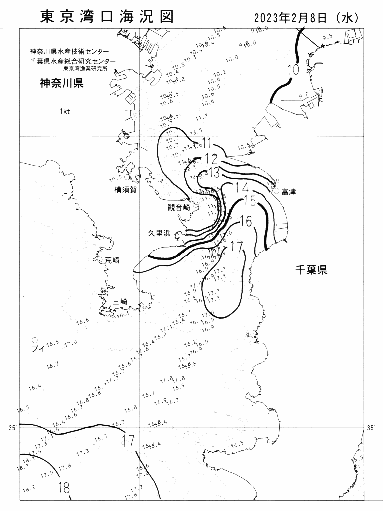 海況図, 東京湾口海況図 検索結果, (水温分布 等を図示)