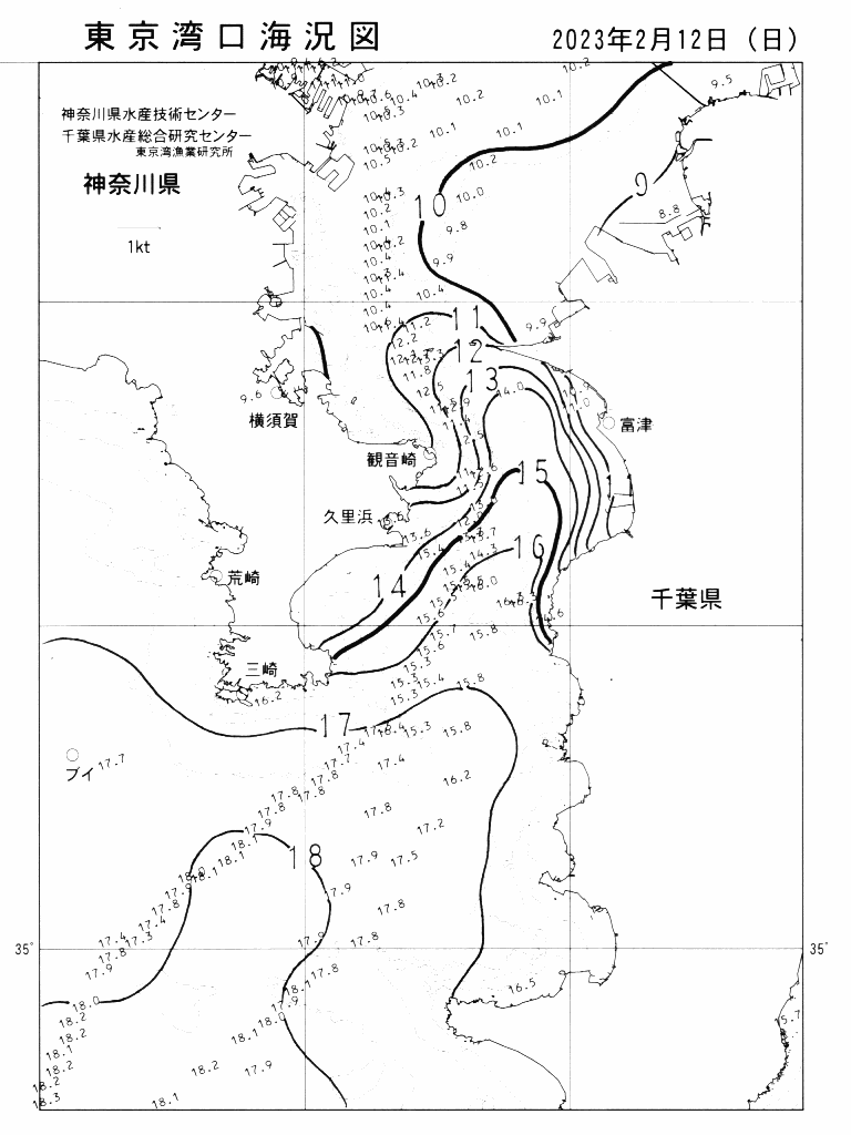 海況図, 東京湾口海況図 検索結果, (水温分布 等を図示)