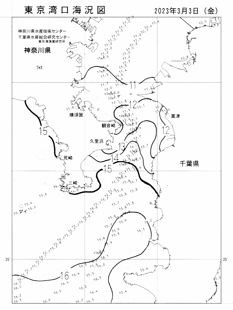 海況図, 東京湾口海況図 検索結果, (水温分布 等を図示)