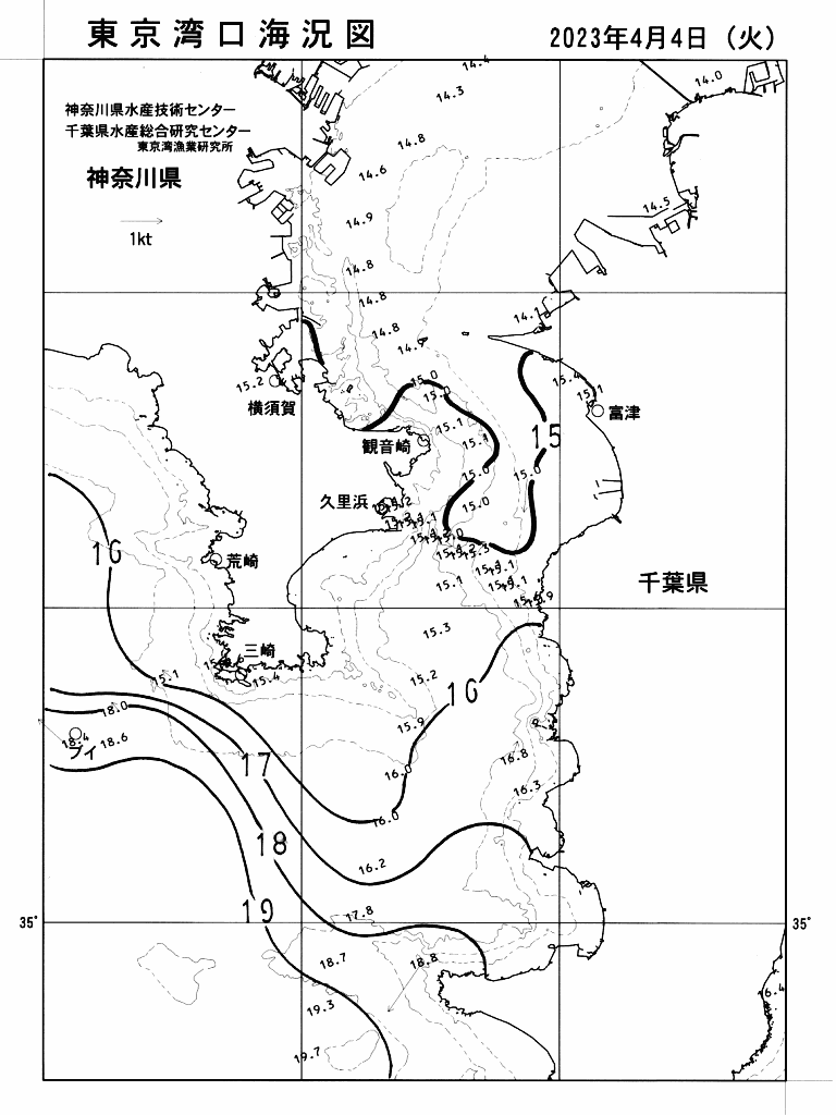海況図, 東京湾口海況図 検索結果, (水温分布 等を図示)