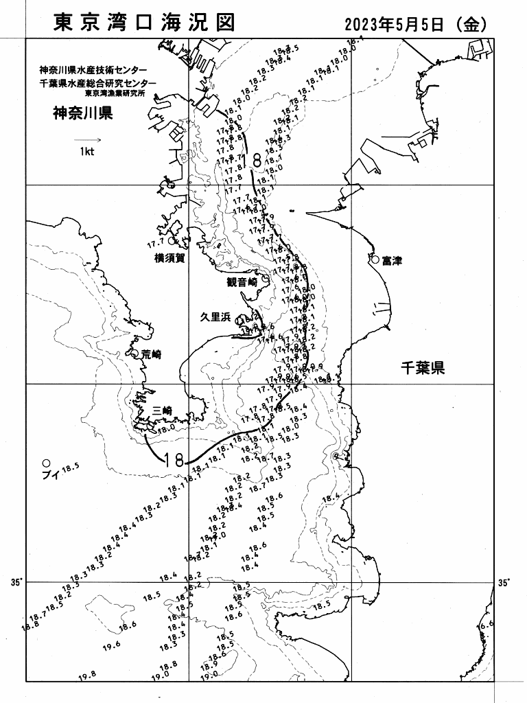 海況図, 東京湾口海況図 検索結果, (水温分布 等を図示)