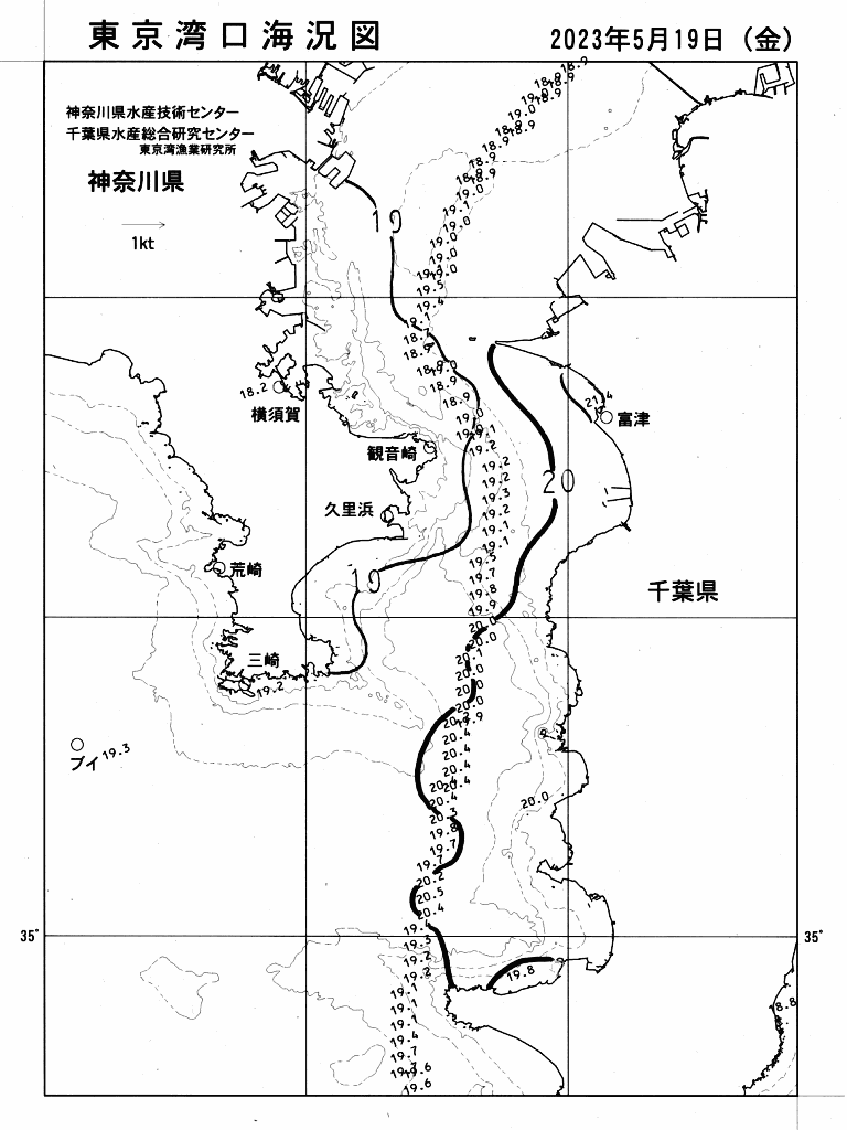 海況図, 東京湾口海況図 検索結果, (水温分布 等を図示)