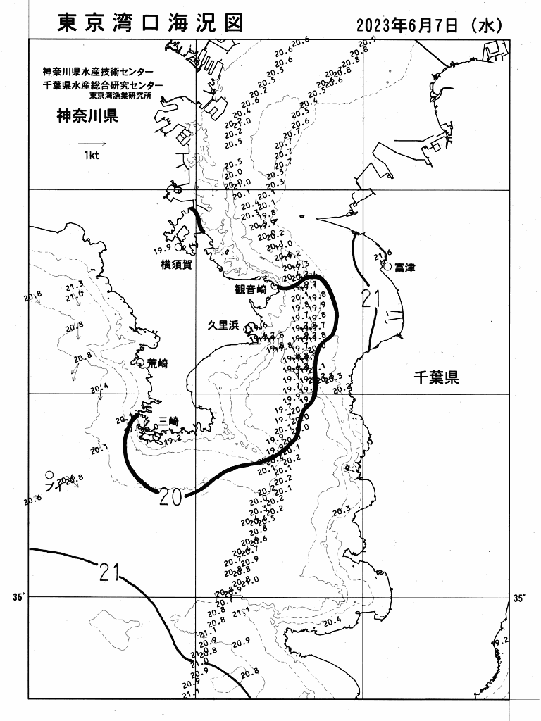 海況図, 東京湾口海況図 検索結果, (水温分布 等を図示)